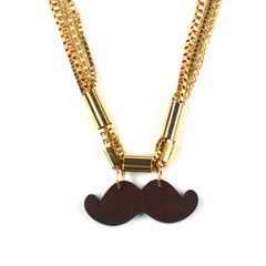 Multi-chain necklace with wooden moustache pendant
