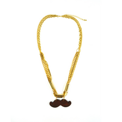 Multi-chain necklace with wooden moustache pendant