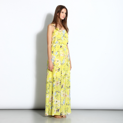Long floral-print dress with thin shoulder straps