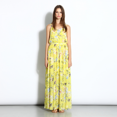 Long floral-print dress with thin shoulder straps