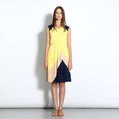 Three-tone accordion-pleat dress
