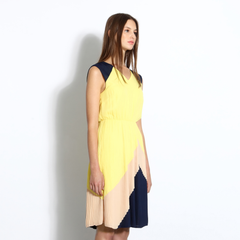 Three-tone accordion-pleat dress