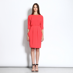 Half-sleeve dress with draped side pockets