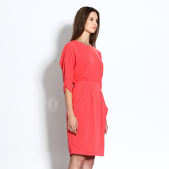 Half-sleeve dress with draped side pockets