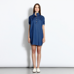 High-collared denim shirt dress