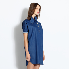 High-collared denim shirt dress