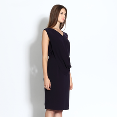 Knee-length dress with draped front in midnight blue