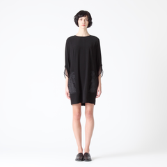 Shift Dress with Organza Cuffs and Pockets