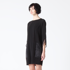 Shift Dress with Organza Cuffs and Pockets