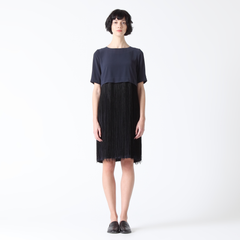 Half-Sleeve Dress with Fringe Overlay Skirt