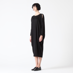 Relaxed Fit Black Jersey Dress with Shoulder Slits (with Faux Leather Belt)