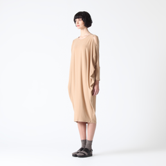 Relaxed Fit Camel Jersey Dress with Shoulder Slits (with Faux Leather Belt)