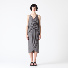 Gathered Drape Jersey Midi Dress