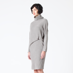 Turtleneck Collar Dress with Asymmetric Side Tuck