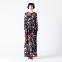 Winter Floral Maxi Dress with Front Buttons