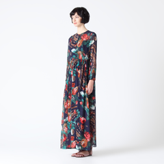 Winter Floral Maxi Dress with Front Buttons