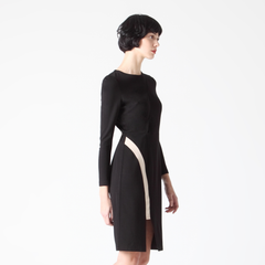 Long Sleeve Bodycon Dress with Contrast Colour Front Strip