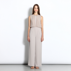 Sleeveless jumpsuit with sheer overlay in light grey