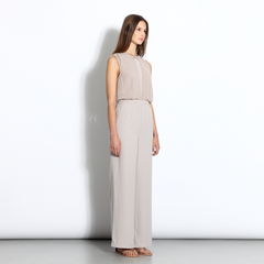 Sleeveless jumpsuit with sheer overlay in light grey