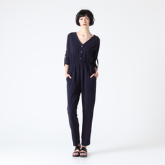 Three-Quarter Sleeve Jumpsuit with Front Buttons