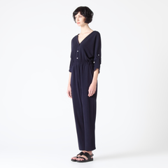 Three-Quarter Sleeve Jumpsuit with Front Buttons