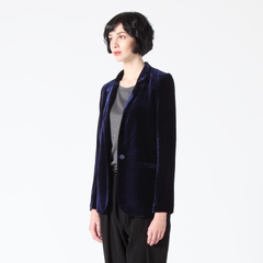Relaxed Fit Velvet Blazer in Midnight Blue