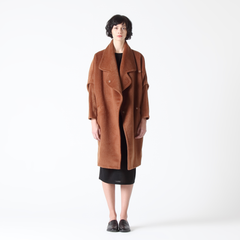 Wool Blend Oversized Camel Coat with Large Lapel and Genuine Leather Belt