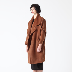 Wool Blend Oversized Camel Coat with Large Lapel and Genuine Leather Belt