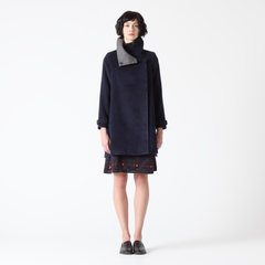 Two Tone Wool Blend Coat with Stand Up Collar