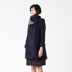 Two Tone Wool Blend Coat with Stand Up Collar
