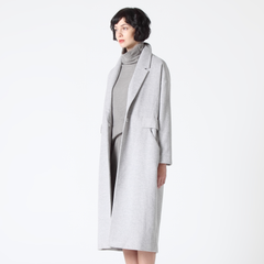 Light Grey Wool Blend Coat with Belt Detail - 50% Wool