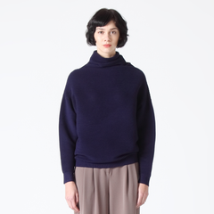 Navy Ribbed Asymmetric Turtleneck Jumper