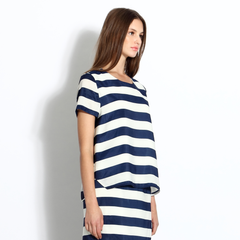 Wide-fit striped top with short sleeves in navy & white