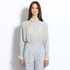 Sheer striped shirt with round gold-plated buttons