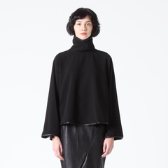 High Collar Top with Faux Leather Binding
