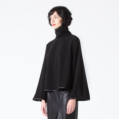 High Collar Top with Faux Leather Binding