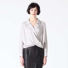Silver Relaxed Fit Wrap Top with Collar