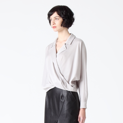 Silver Relaxed Fit Wrap Top with Collar