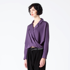 Purple Relaxed Fit Wrap Top with Collar
