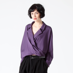 Purple Relaxed Fit Wrap Top with Collar