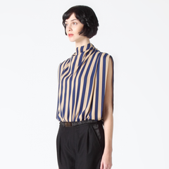Pleated Neck Sleeveless Top in Striped Print