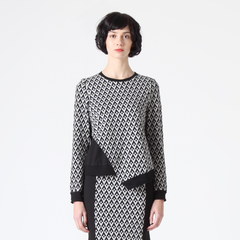 Geometric Print Top with Asymmetric Hem