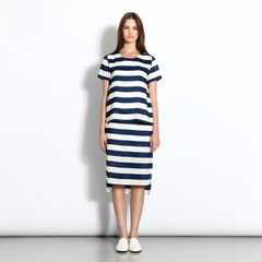 High-waisted striped mid-length skirt in navy & white