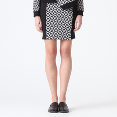Geometric Print Skirt with Block Colour Side Panels