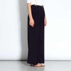 High-waisted palazzo trousers in midnight blue