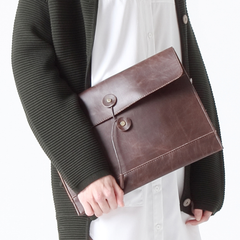 Large Brown PU Leather Envelope Clutch with String-Tie Fastening