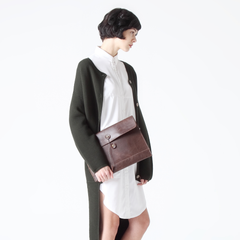 Large Brown PU Leather Envelope Clutch with String-Tie Fastening
