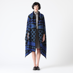 Wool Blend Large Poncho in Geometric Print