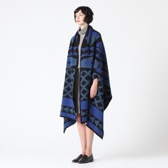 Wool Blend Large Poncho in Geometric Print