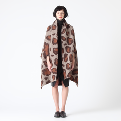 Wool Blend Small Scarf/Poncho in Leopard Print